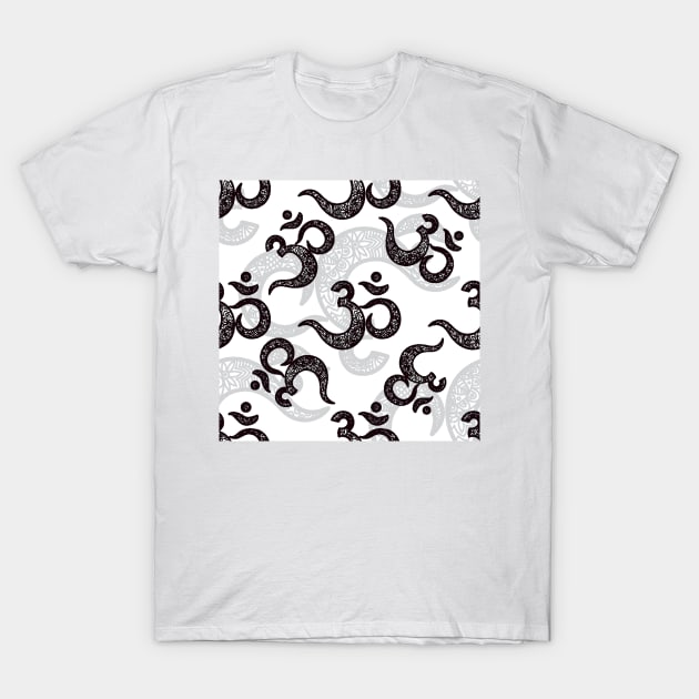 Om Aum Black and White T-Shirt by martynzero